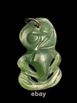 New Zealand Maori Carved Pounamu Greenstone Jade HEI TIKI 1.125 Pendant E4