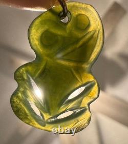 New Zealand Maori Carved Pounamu Greenstone Jade HEI TIKI 1.125 Pendant E4