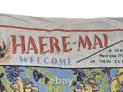 New Zealand Maori Girl & Kiwi Bird Tourist Souvenir Towel Vtg 1960s Lithograph