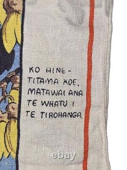 New Zealand Maori Girl & Kiwi Bird Tourist Souvenir Towel Vtg 1960s Lithograph