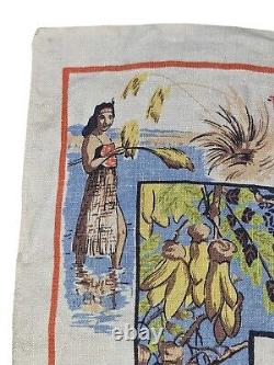 New Zealand Maori Girl & Kiwi Bird Tourist Souvenir Towel Vtg 1960s Lithograph