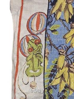 New Zealand Maori Girl & Kiwi Bird Tourist Souvenir Towel Vtg 1960s Lithograph
