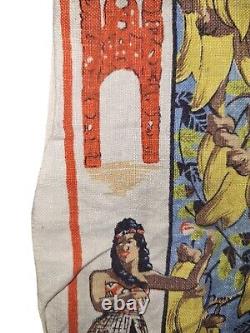 New Zealand Maori Girl & Kiwi Bird Tourist Souvenir Towel Vtg 1960s Lithograph