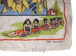 New Zealand Maori Girl & Kiwi Bird Tourist Souvenir Towel Vtg 1960s Lithograph