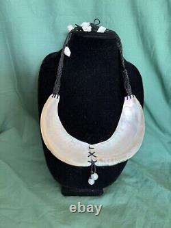 New Zealand Maori Shell Carved & Tahiti Tahitian Pearl Necklace 18-20 Long