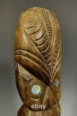 New Zealand Maori Style carved Wood Statue of a God with Inlay Eyes ca. 20th c