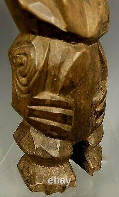 New Zealand Maori Style carved Wood Statue of a God with Inlay Eyes ca. 20th c