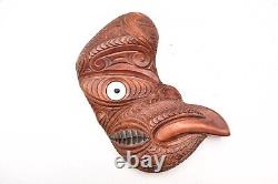 New Zealand Maori VTG MASK Carved Timber WOOD Warrior PANEL PACIFIC Plaque TIKI