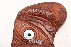 New Zealand Maori VTG MASK Carved Timber WOOD Warrior PANEL PACIFIC Plaque TIKI