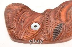 New Zealand Maori VTG MASK Carved Timber WOOD Warrior PANEL PACIFIC Plaque TIKI