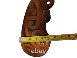 New Zealand Maori War Club Carved Wood Paua Shell Accents Vintage Art Native