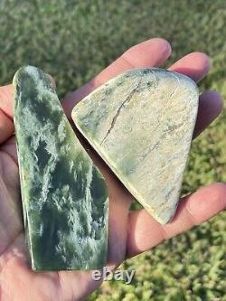 New Zealand Nephrite Greenstone MAORI Pounamu MARSDEN Jade 2 OFFCUTS 100 & 80 mm