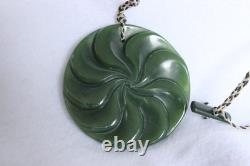 New Zealand Nephrite Jade Disk Pendant with Swirl Patterns by Maka, 6.4cm