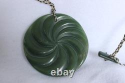 New Zealand Nephrite Jade Disk Pendant with Swirl Patterns by Maka, 6.4cm