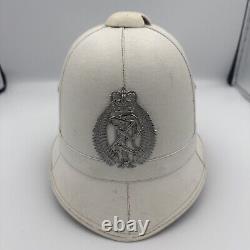 New Zealand Police Helmet With Emblem White Vintage Mountcastle Pty Obsolete