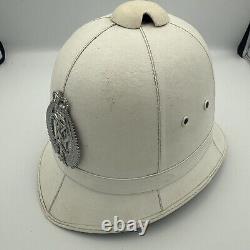 New Zealand Police Helmet With Emblem White Vintage Mountcastle Pty Obsolete