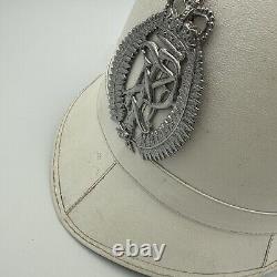 New Zealand Police Helmet With Emblem White Vintage Mountcastle Pty Obsolete