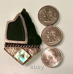 New Zealand Pounamu Greenstonepaua Shell Brooch/pin 925 Ss 34 Grams