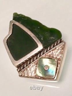 New Zealand Pounamu Greenstonepaua Shell Brooch/pin 925 Ss 34 Grams