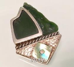 New Zealand Pounamu Greenstonepaua Shell Brooch/pin 925 Ss 34 Grams