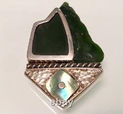 New Zealand Pounamu Greenstonepaua Shell Brooch/pin 925 Ss 34 Grams