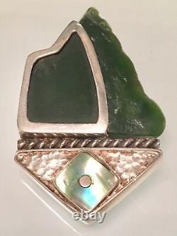 New Zealand Pounamu Greenstonepaua Shell Brooch/pin 925 Ss 34 Grams