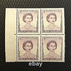 New Zealand Royal Visit Mnh Og Block Of 4 Stamps With Tab Queen Elizabeth II