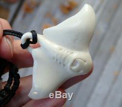 New Zealand Stag Antler Hand Carved Stingray Pendant In Carved Case