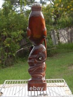 New Zealand Tiki Maori Wooden Warrior Statue 1976 approx