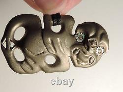 New Zealand Well Made BRONZE SMALL CUTE Maori Hei Tiki Talisman PAUA SHELL EYES