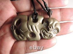 New Zealand Well Made BRONZE SMALL CUTE Maori Hei Tiki Talisman PAUA SHELL EYES