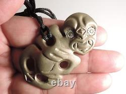 New Zealand Well Made BRONZE SMALL CUTE Maori Hei Tiki Talisman PAUA SHELL EYES