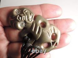 New Zealand Well Made BRONZE SMALL CUTE Maori Hei Tiki Talisman PAUA SHELL EYES