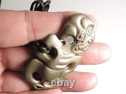 New Zealand Well Made BRONZE SMALL CUTE Maori Hei Tiki Talisman PAUA SHELL EYES