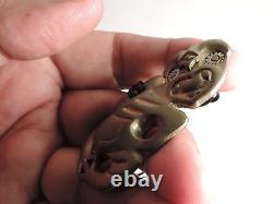 New Zealand Well Made BRONZE SMALL CUTE Maori Hei Tiki Talisman PAUA SHELL EYES