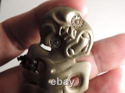 New Zealand Well Made BRONZE SMALL CUTE Maori Hei Tiki Talisman PAUA SHELL EYES