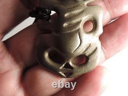 New Zealand Well Made BRONZE SMALL CUTE Maori Hei Tiki Talisman PAUA SHELL EYES