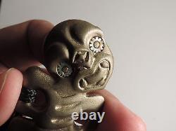 New Zealand Well Made BRONZE SMALL CUTE Maori Hei Tiki Talisman PAUA SHELL EYES