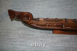 Nice Vintage Maori Carved Waka War Ship Canoe Inlaid New Zealand