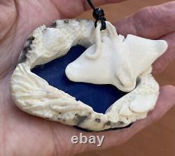 Nz Hand Carved Stag Antler Button Maori Whai Stingray In Fully Carved Case