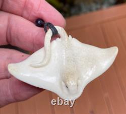 Nz Hand Carved Stag Antler Button Maori Whai Stingray In Fully Carved Case