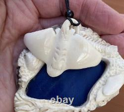 Nz Hand Carved Stag Antler Button Maori Whai Stingray In Fully Carved Case