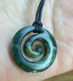 Nz Pounamu Greenstone Arahura Nephrite Flower Jade Maori Spiral Koru Pendant