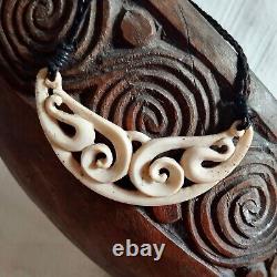 Old Maori Koru Pendant Hand Carved Buffalo Bone New Zealand