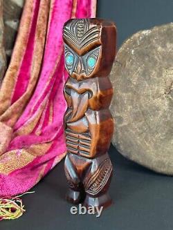 Old New Zealand Carved Wooden Tiki with Paua Shell Eyes. Beautiful collection a