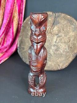 Old New Zealand Carved Wooden Tiki with Paua Shell Eyes. Beautiful collection an