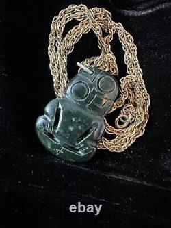 Old New Zealand Maori Carved Green Stone Tiki on Chain. Beautiful collection and