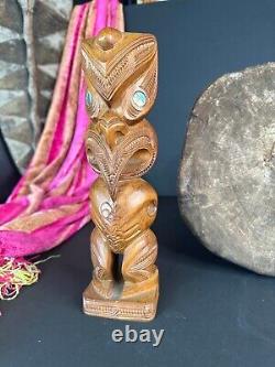 Old New Zealand Maori Carved Tiki with Paua Shell Eyes. Beautiful collection and