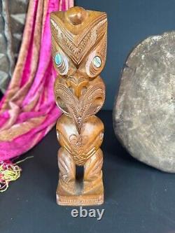 Old New Zealand Maori Carved Tiki with Paua Shell Eyes. Beautiful collection and