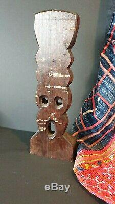 Old New Zealand Maori Carved Wooden Tiki with Paua Shell Eyes beautiful collect